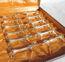 ✅ Benjamin Rabier Style Silver Metal Animal Knife Holder Set of 12
