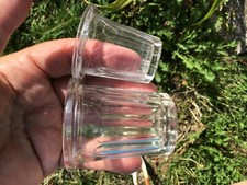 2 TINY ANTIQUE 1900 FACETED THICK GLASS JAM GLASS JAR