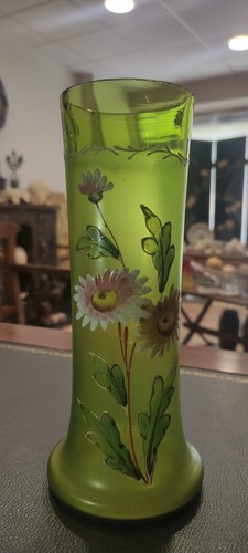 Vase verre vert émaillé