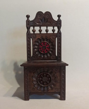 Wooden doll chair carved Breton style France storage box early 20th century