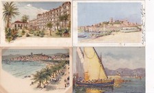 Lot of 4 old postcards postcards CANNES drawing watercolor painting