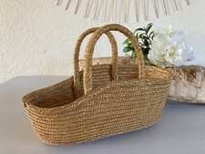 225⚜️ Old small crib for doll, vintage wicker doll length 26 cm