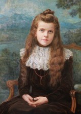 Framed painting oil canvas portrait little girl young child Georges CLAUDE
