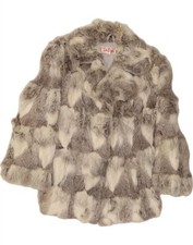 BETTY BARCLAY Womens Fur Overcoat EU 40 Medium Grey Patchwork Rabbit Fur CK01
