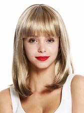 Perruque Femme Longue Jusqu'aux Épaules Lisse Frange Blond Mix Clair Mèches