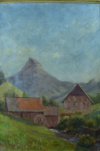 Tableau ancien montagne alpes - tableau,