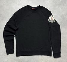 MONCLER Maglia Girocollo Men's Black Crewneck Cotton Sweatshirt Size L Big Patch