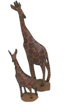 2 Girafes bois sculpté peintes – 32 cm + 19 cm – Décoration africaine artisanale