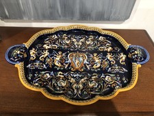 GRAND PLATEAU DE SERVICE "RENAISSANCE ITALIEN BLEU" EN FAÏENCE DE GIEN (D 51cm )