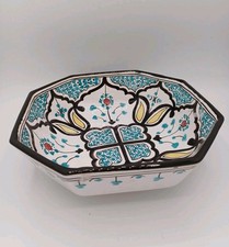 Moroccan Ceramic Octagonal Dish - Hand Painted Floral Decor