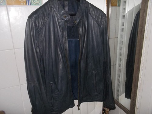 Blouson cuir gris bleu - cuir, xl