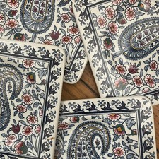 Petite assiette creuse Gien Cachemire carré 14,5 x 14,5 cm porcelaine ancienne