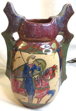 LUCIEN ADOLPHE DESMANT~FRENCH ARTS & CRAFTS NORON RED CLAY MEDIEVAL FIGURAL VASE