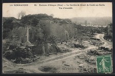Old postcard Conde-sur-Sarthe, the granite quarry, overview 