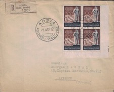 ITALY - AOSTA - RECOMMENDED LETTER BLOCK OF 4 OF 29-3-1952 FOR FRANCE