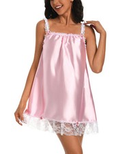Satini Lingerie Satin Sissy Babydoll Ruffles Frilly Lace Slip Nightwear