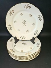  🌹 6 assiettes plates en porcelaine J & CIE FRANCE décor fleurs dorées