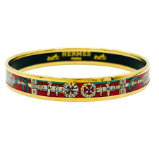 Bracelet Hermès émaillé PM bordure dorée motif ceinture équestre rouge