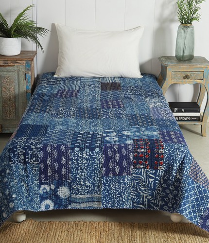 Couverture patchwork indigo - couverture,