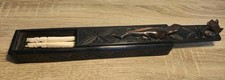 ? Wooden Carved Frog Lizard Box + 4 Authentic Exotic Art Chopsticks 