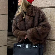 Manteau Fourrure Synthétique Femme Marron Chocolat Hiver Veste  Chaud Taille SML