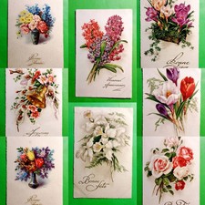 Lot 8 Antique Virgin Postcards Themed Flowers for Holidays and Birthdays
