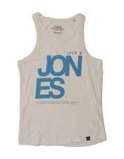 JACK & JONES Mens Core Graphic Vest Top Medium White Cotton PO08