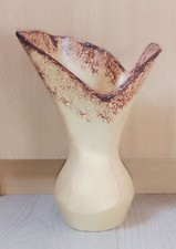 Vase En Faïence Jaune Moucheté Marron Hauteur 26 Cm