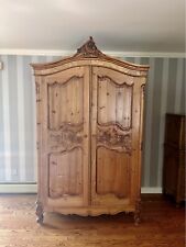 Vintage French Provincial Double Door Carved Lighted Armoire