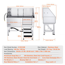 Baignoire Toilettage Chien Animaux Compagnie 1574,8Mm Inox Escalier Droite