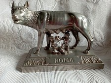 Statuette métal chromé  la louve Romus et Romulus Roma