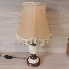 Lampe à poser en bois et albâtre véritable avec abat-jour,vintage,chevet,à vis