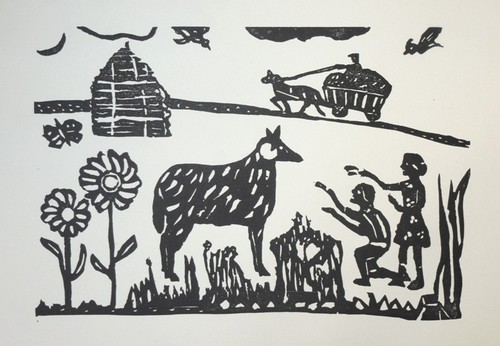 Wood engraving children - engraving,, "children