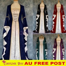 Women Victorian Renaissance Medieval Midi Dress Gothic Halloween Cosplay Costume