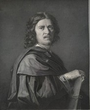 Copperplate engraving 1839. Portrait of Nicolas Poussin (1564-1665). Pannier (sculp.) and pou