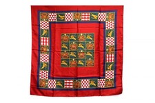 Burberry Vintage Large 100% Silk Scarf Stole Horse Crest Multicolored Red 3926k
