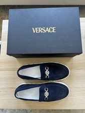 Versace MEDUSA '95 SUEDE GRECA LOAFERS Blue Size 40 Excellent W/Box! Worn Twice