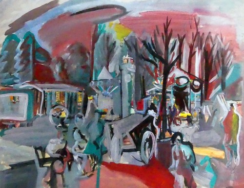 Grande gouache manège fête - gouache,