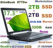 Workstation HP 8770w 17.3 i7-Quad FAST (2TB + 2TB) SSD  32GB Quadro K3100M 4GB