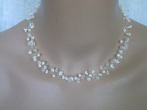 Collier crème ivoire cristal - collier, crème/ivoire/cristal