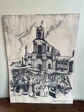 Tableau Ancien gravure ben Genaux  (1911) Charleroi place de la ville haute 1945