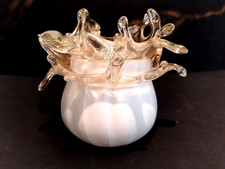 BOBÈCHES EN VERRE DE MURANO, BLANC/OR, H 75 mm, Ø 95 mm, MODÈLE RARE