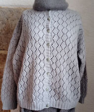 Gilet vintage  tricoté fait main en laine grise T M 38-40