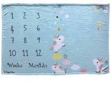 Adorable Blue Weekly Or Monthly Newborn Milestone Baby Blanket, Perfect... 