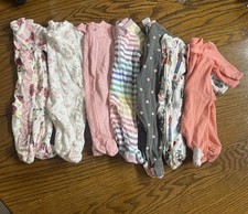 Baby girl Newborn NB Footed Zip Cotton One Piece Sleeper Pajama Lot Bundle x7
