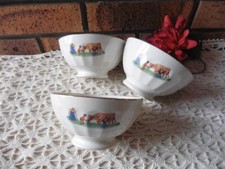 3 ANTIQUE PORCELAIN BOWLS DAIRY COW FARMER CHILD