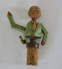 BOUCHON PERSONNAGE, ancien bouchon bois sculpté articulé, art populaire .