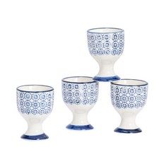 4x japonais imprimé main Coquetiers style porcelaine Petit déjeuner 5.5cm Marine