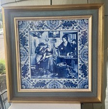 Rare Delft Blauw “Women Making Pancakes“ naar Adriaen De Lelie “De Keuken” READ