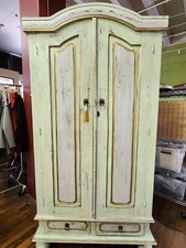French Country Armoire Pale Green with Gold Trims and Two Bottom Drawers